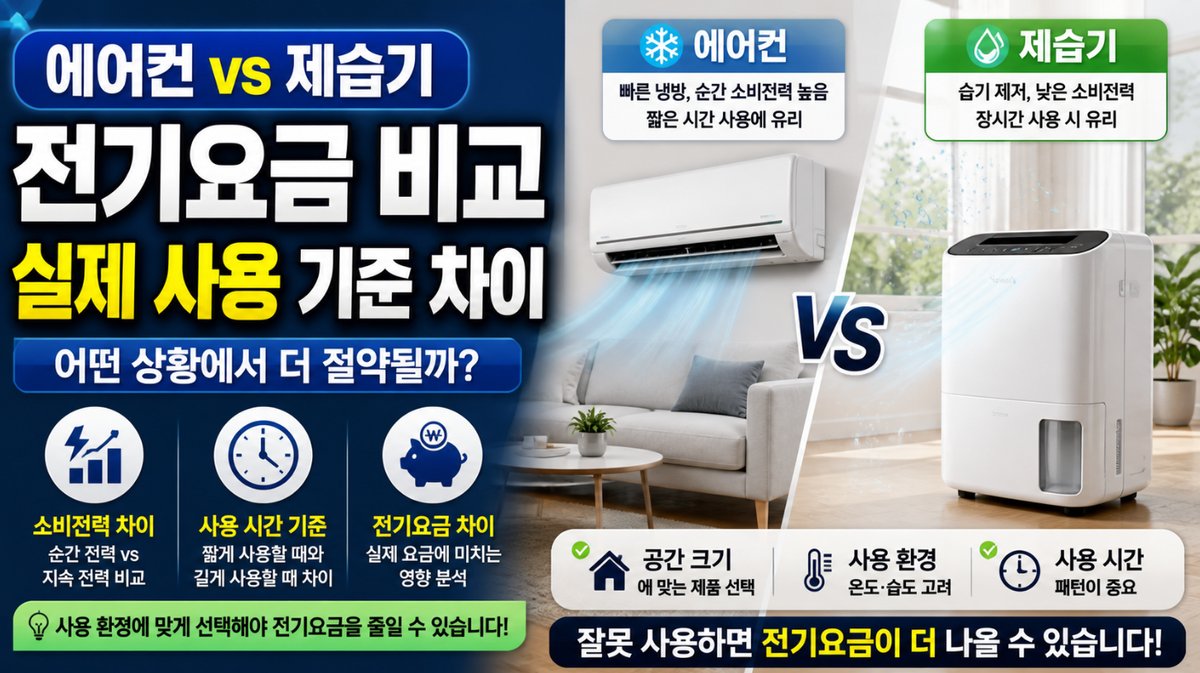 에어컨 vs 제습기 전기요금 비교 실제 사용 기준 차이