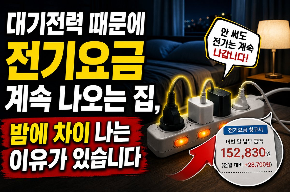 대기전력 때문에 전기요금 계속 나오는 집, 밤에 차이 나는 이유가 있습니다