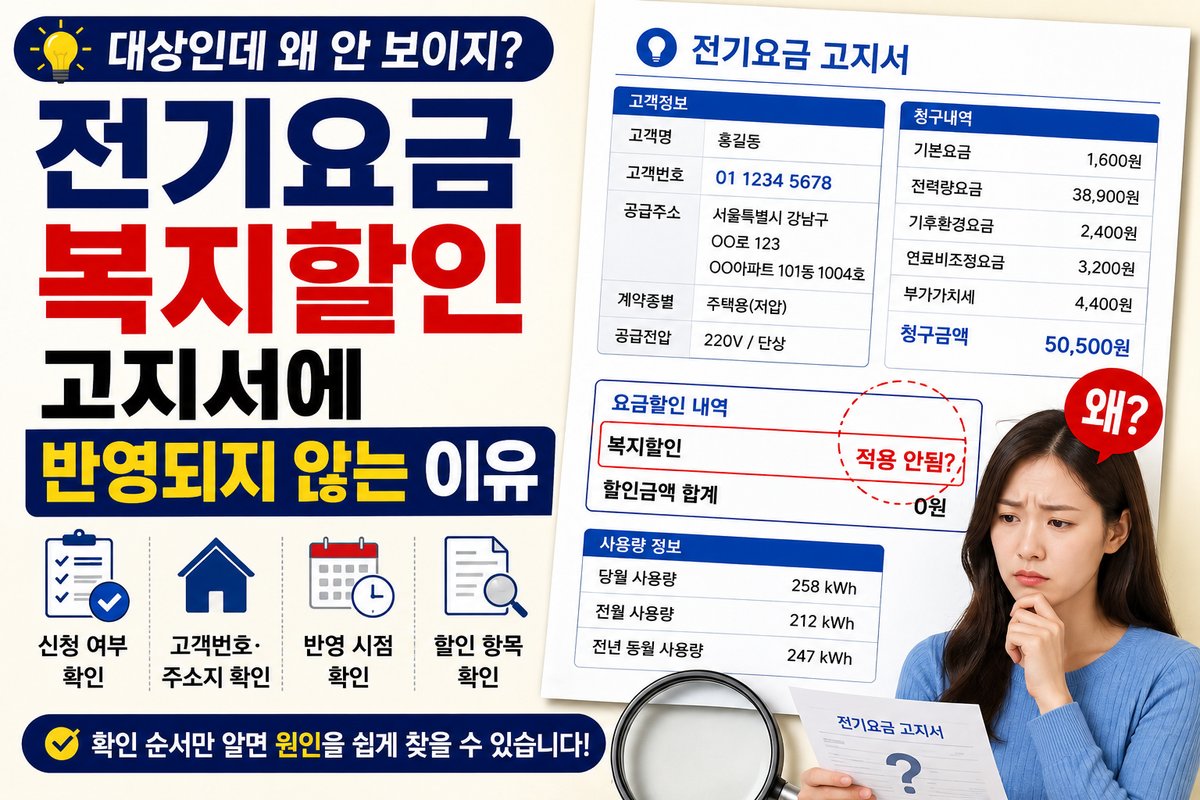 전기요금 복지할인 대상인데 고지서에 반영되지 않는 이유