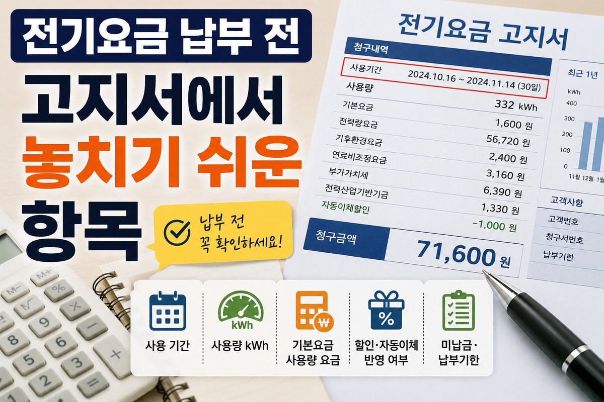 전기요금 납부 전 고지서에서 놓치기 쉬운 항목
