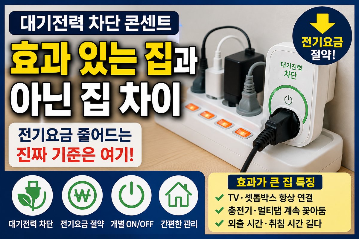 대기전력 차단 콘센트 효과, 전기요금 줄어드는 집과 아닌 집 차이