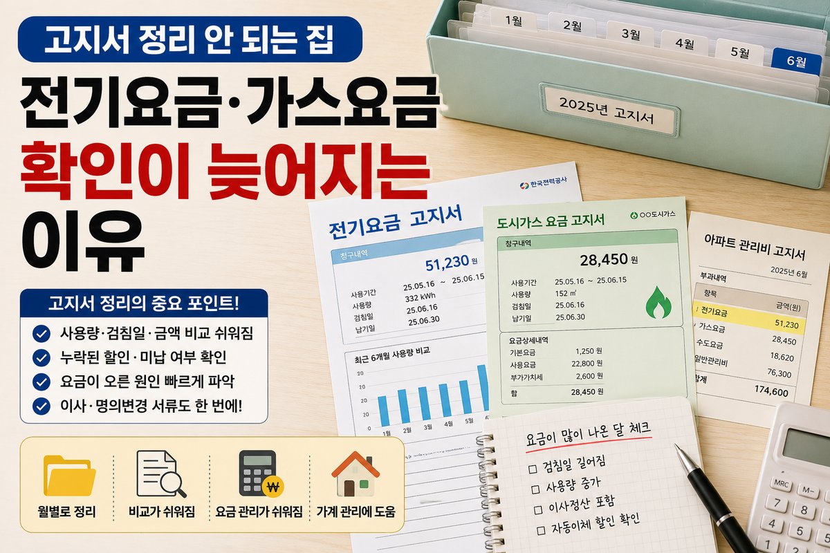 고지서 정리 안 되는 집, 전기요금·가스요금 확인이 늦어지는 이유