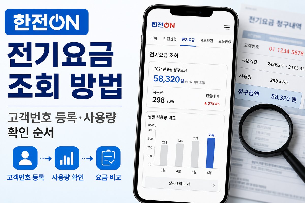한전ON 전기요금 조회 방법｜고객번호 등록·사용량 확인 순서