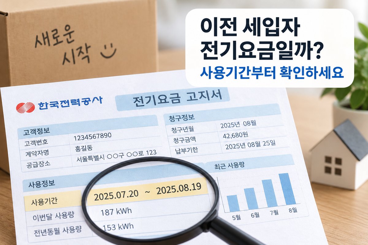 이전 세입자 전기요금이 청구된 경우 명의와 사용 기간 확인 순서