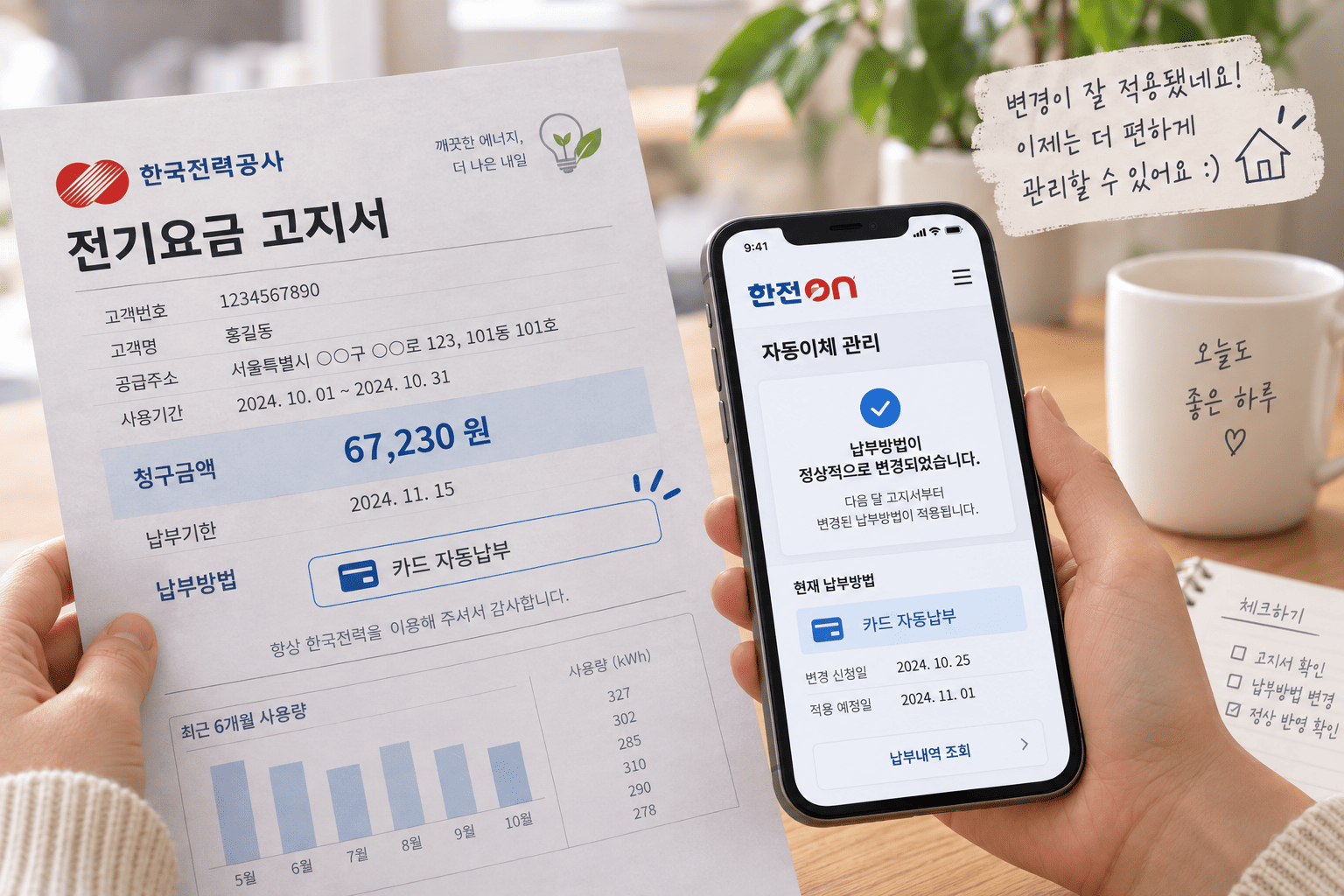 변경된 전기요금 납부방법이 다음 고지서에 정상 반영됐는지 확인하는 모습