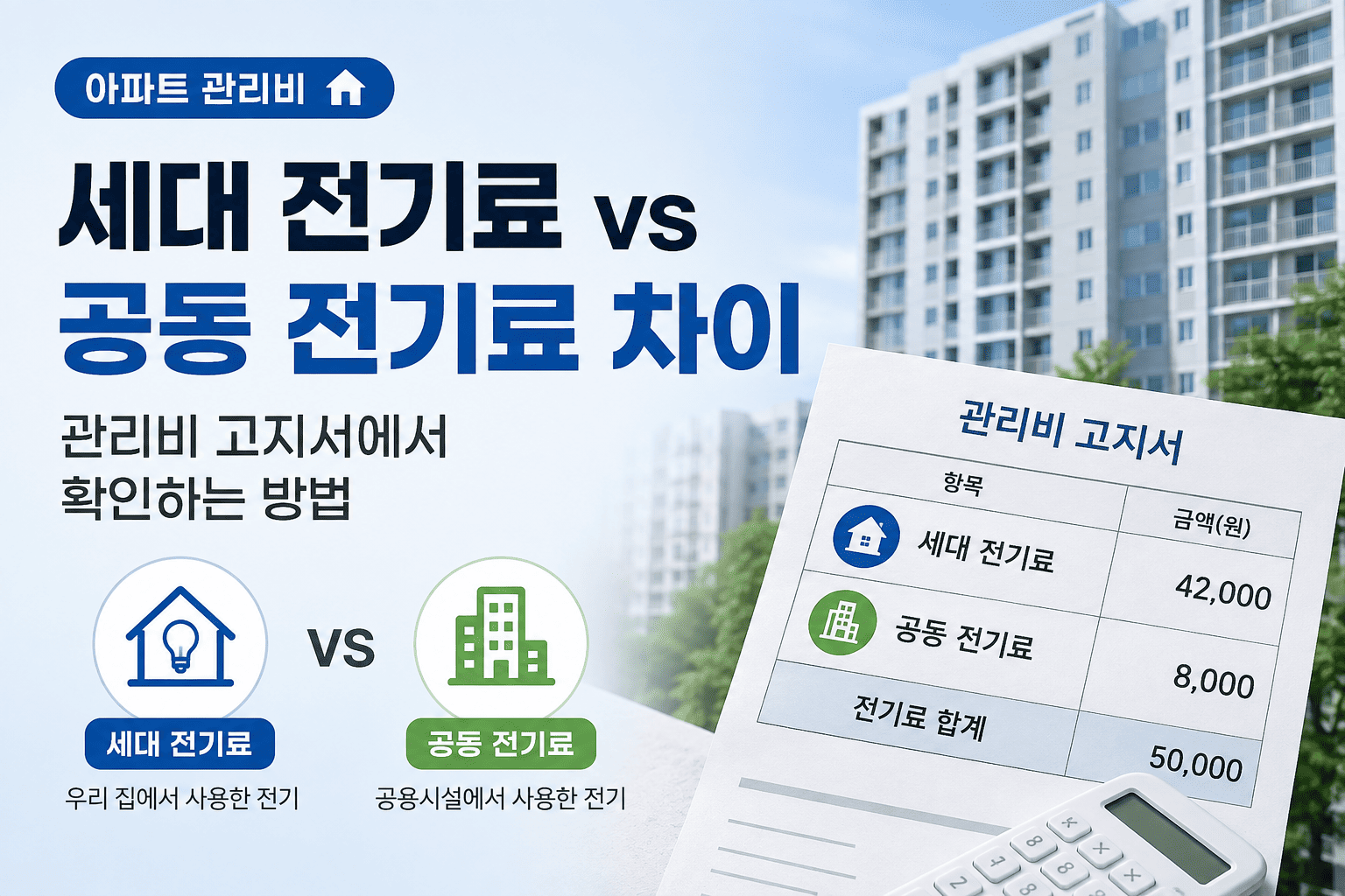 아파트 세대 전기료 공동 전기료 차이 관리비에서 확인할 항목