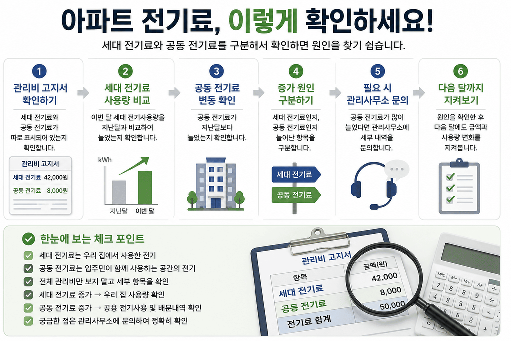 아파트 관리비에서 세대 전기료와 공동 전기료 확인하는 순서