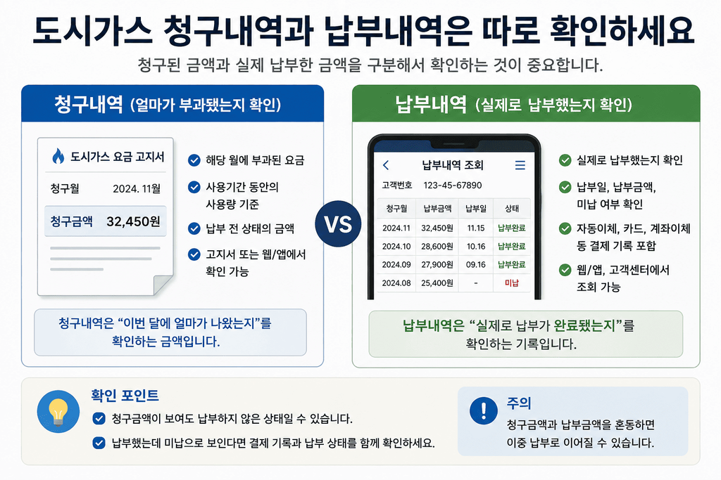 도시가스 청구내역과 납부내역을 구분해서 확인하는 방법