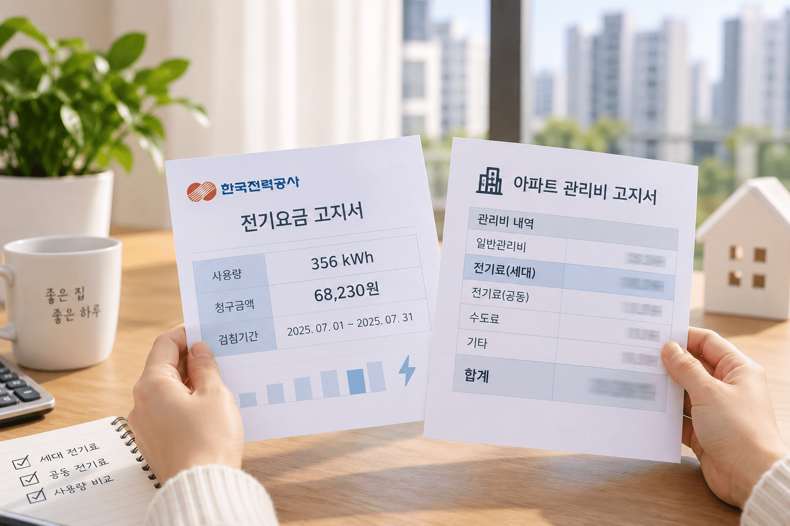 아파트 관리비에서 세대 전기료와 공동 전기료 항목을 구분해서 확인하는 방법