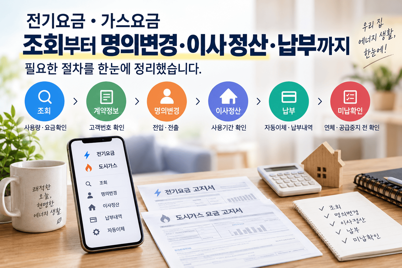 전기요금 가스요금 조회부터 명의변경·이사정산·납부까지 한눈에 정리