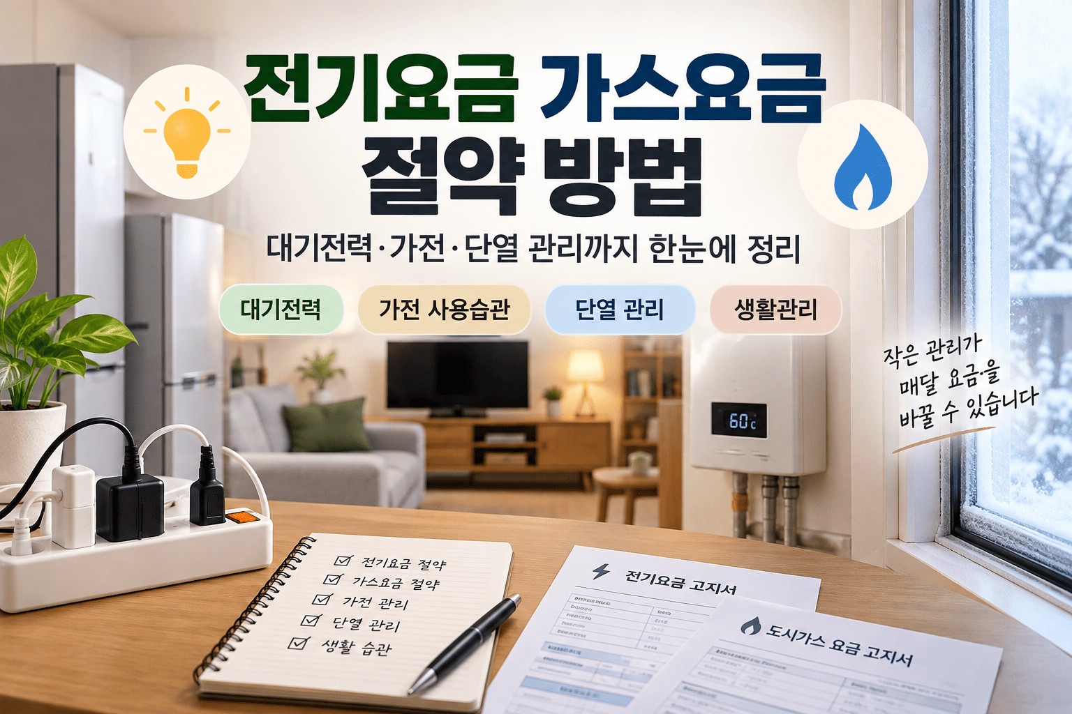 전기요금 가스요금 절약 방법 대기전력·가전·단열 관리까지 한눈에 정리